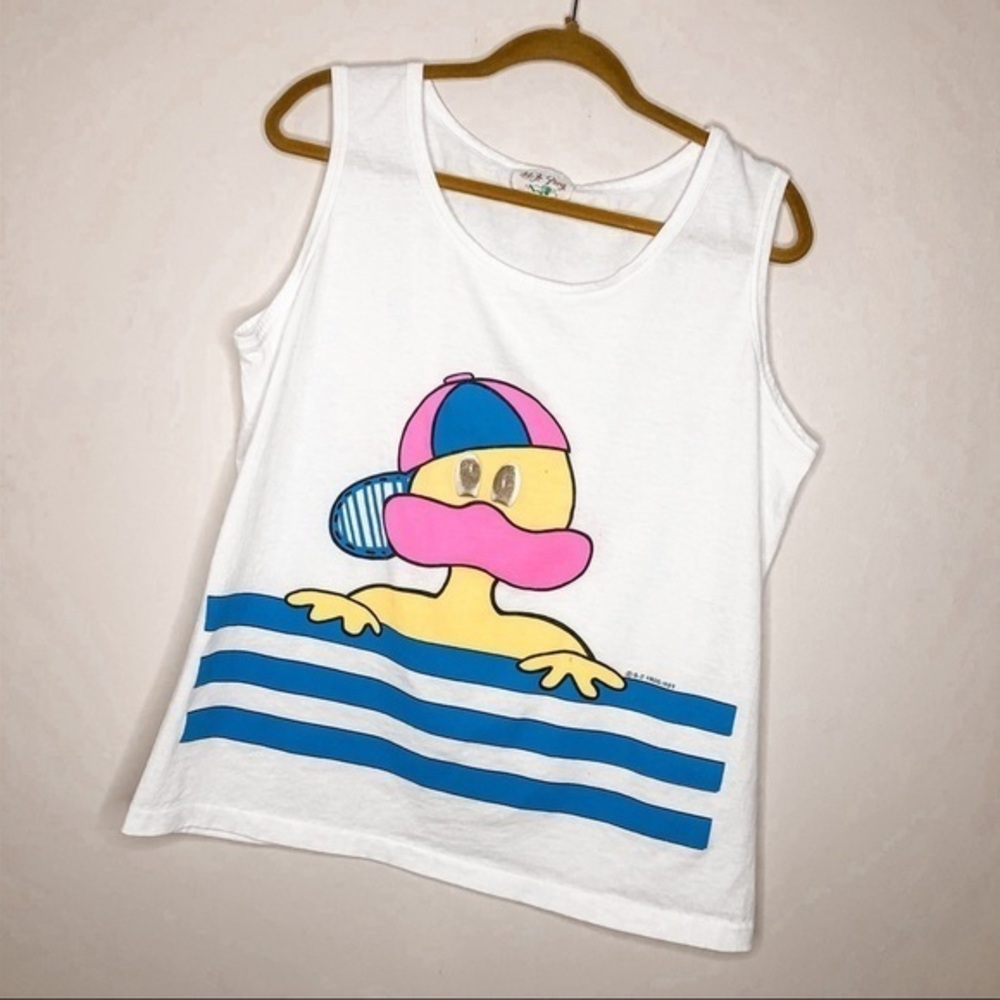 Rare Vintage Unique White Graphic BJ Frogs Duck Single Stitch Tank